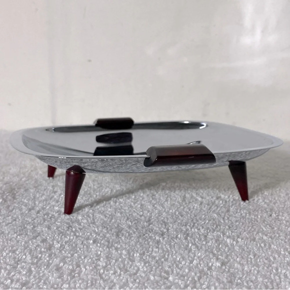Vintage Glo Hill Gourmates  Chrome And Cherry Red Bakelite Atomic Serving Tray - Picture 1 of 11